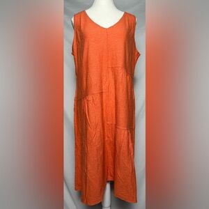 CUT LOOSE Orange Cotton Linen Blend Summer Sleeveless Shift Dress Size L